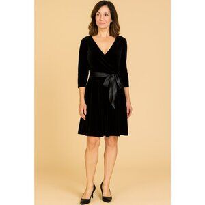 AB Studio Velvet Faux Wrap Dress with Satin Sash
